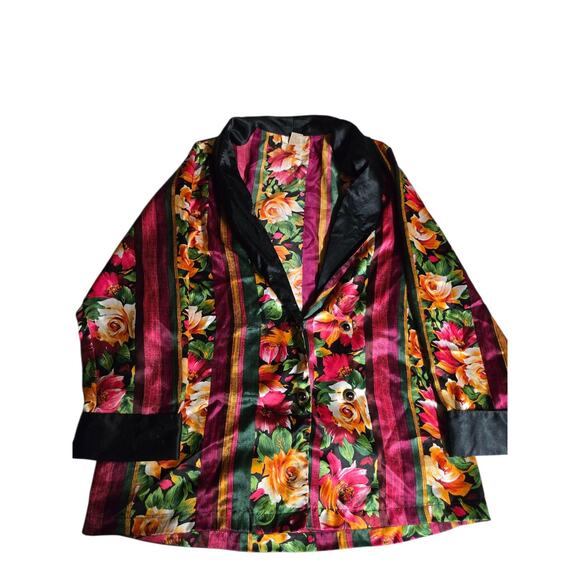 Victoria's Secret Vintage Gold Label Floral Satin Small Jacket‎ Smoking Jacket - Picture 3 of 10